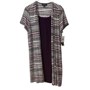 NWT PERCEPTIONS Sz XL Shift Dress Black Purple Grey Short Sleeve Stretch Layer